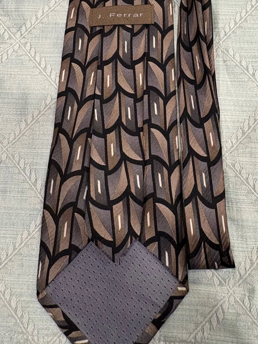 J. Ferrar Men's Geometric Silk Tie in Olive, Taupe, Beige and Black